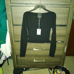 C/MEO COLLECTIVE Ribbed Long Sleeve Seamless Blouse - Size Small 🆕